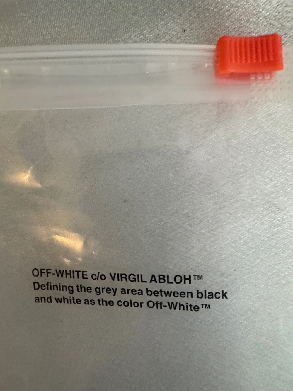 New! Off-White White Nylon Key Strap with Black Diagonal Text and Red Zip Tie